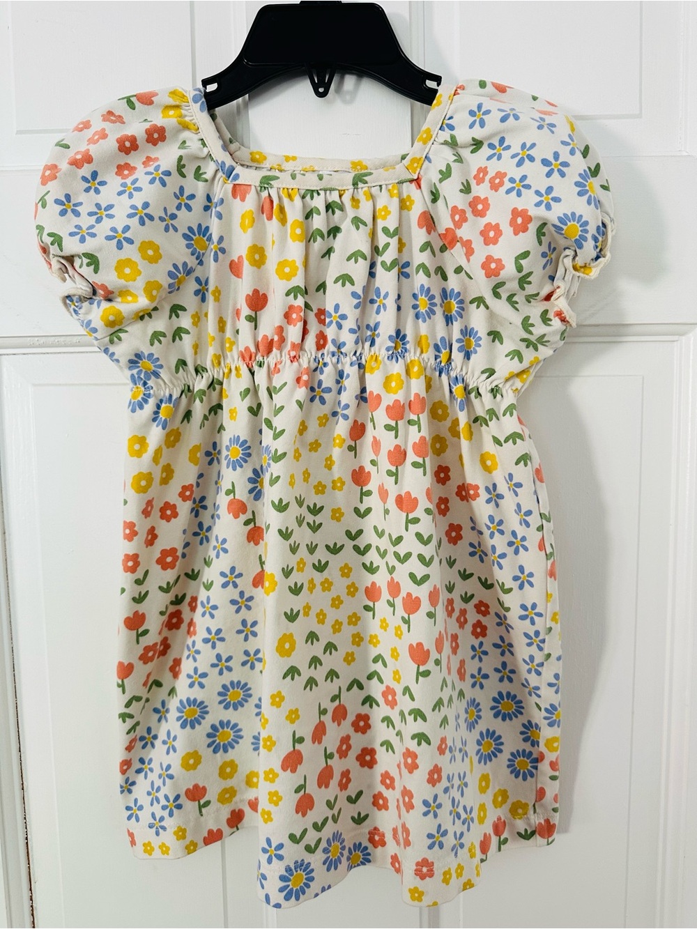 Hanna Andersson Puff Sleeve Dress with Yellow, Blue & Coral Floral Print